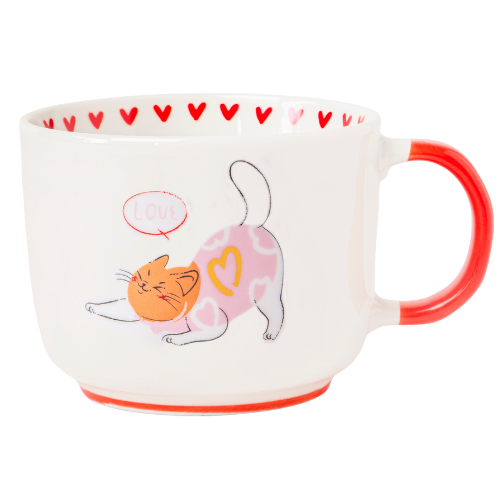 Cat Ceramic Mug 400ml Cartoon Cat Prints & Red Handles Assorted Designs Mugs Fabfinds Cat in Red Jumper