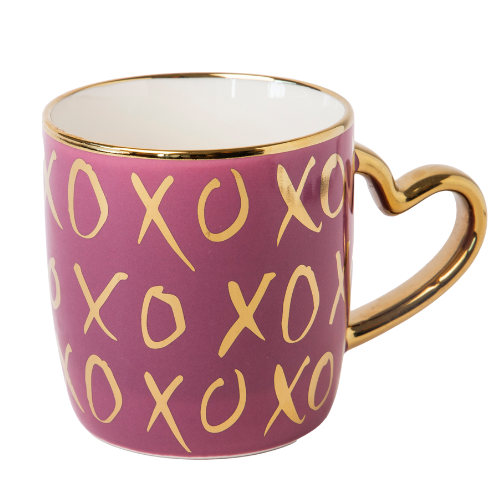 Heart Handle Ceramic Mug with Gold Heart Handle 350ml Assorted Designs Mugs FabFinds Plum