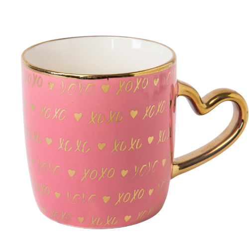 Heart Handle Ceramic Mug with Gold Heart Handle 350ml Assorted Designs Mugs FabFinds Blush Pink