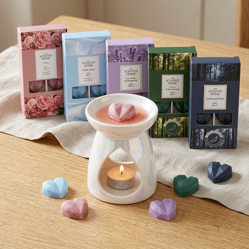 Cosy Home Pearlised Burner & 40 Ashleigh & Burwood Wax Melts Bundle 5 Assorted Scents FabFinds White