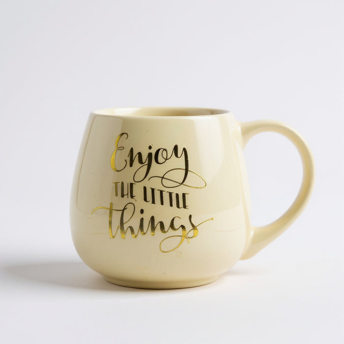 Motivational Quote Ceramic Coffee Mug Collection 400ml – 4 Assorted colours FabFinds Enjoy The Little Things (Cream)