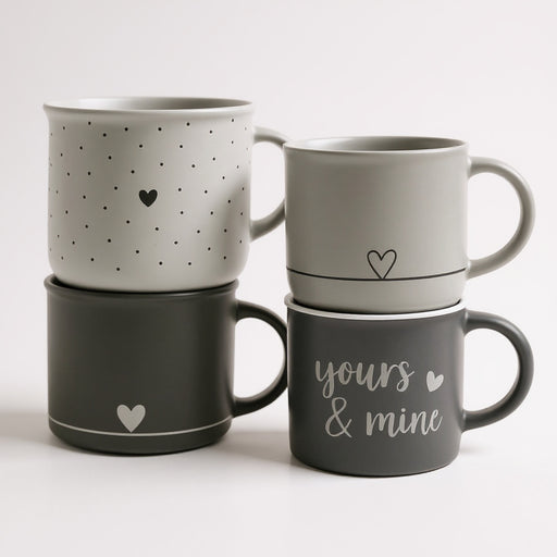 Heart Design Ceramic Coffee Mug Set 400ml – 4 Assorted Design Drinkware FabFinds
