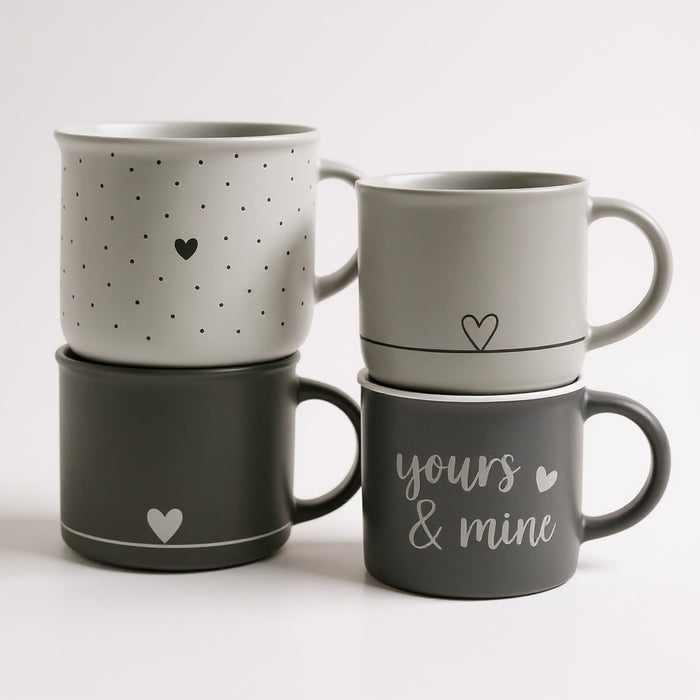 Heart Design Ceramic Coffee Mug Set 400ml – 4 Assorted Design Drinkware FabFinds