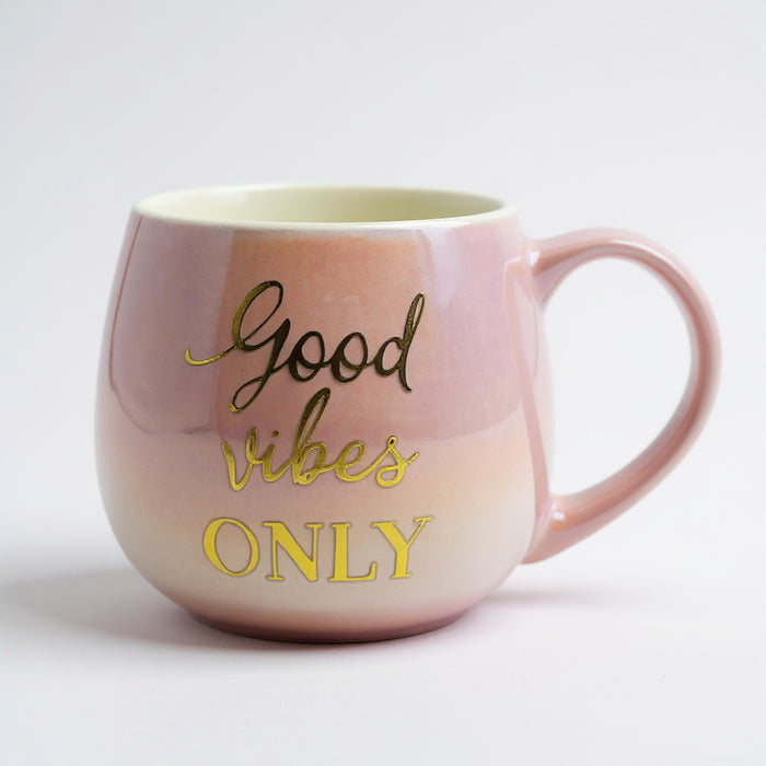 Motivational Quote Ceramic Coffee Mug Collection 400ml – 4 Assorted colours FabFinds Good Vibes Only (Pink)