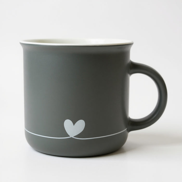 Heart Design Ceramic Coffee Mug Set 400ml – 4 Assorted Design Drinkware FabFinds Dark Grey with Heart