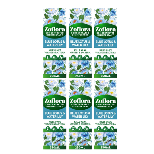 Zoflora Blue Lotus Concentrated Fragrance 250ml Assorted Packs Disinfectants Zoflora Pack of 6