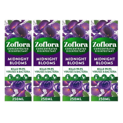 Zoflora Midnight Blooms Concentrated Disinfectant 250ml Assorted Packs Disinfectants Zoflora Pack of 4