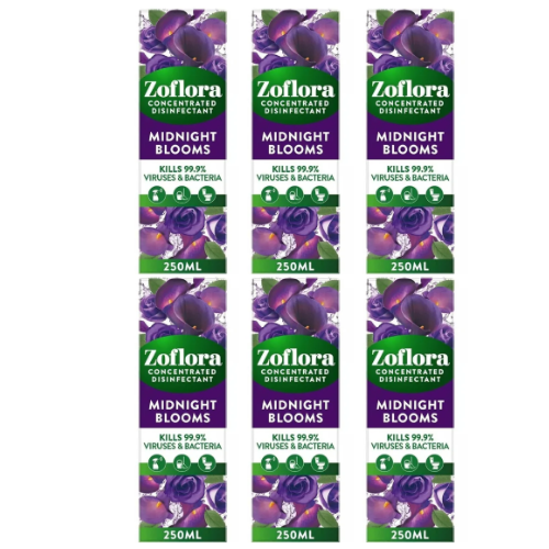 Zoflora Midnight Blooms Concentrated Disinfectant 250ml Assorted Packs Disinfectants Zoflora Pack of 6