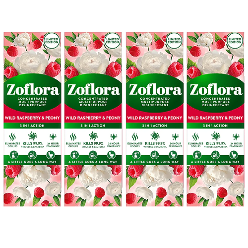 Zoflora Raspberry and Peony Concentrated Fragrance 250ml Assorted Packs Disinfectants Zoflora Pack of 4