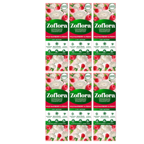 Zoflora Raspberry and Peony Concentrated Fragrance 250ml Assorted Packs Disinfectants Zoflora Pack of 6