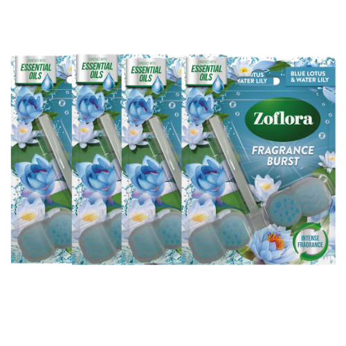 Zoflora Toilet Rim Block Blue Lotus and Water Lily Assorted Packs Toilet Cleaners Zoflora Pack of 4