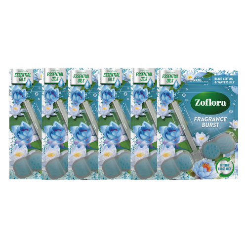 Zoflora Toilet Rim Block Blue Lotus and Water Lily Assorted Packs Toilet Cleaners Zoflora Pack of 6