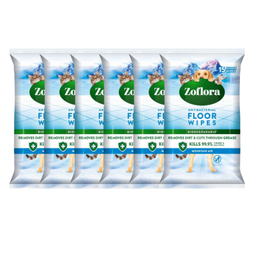 Zoflora Antibacterial Floor Wipes Mountain Air 15 Pack Cleaning Wipes Zoflora Pack of 6