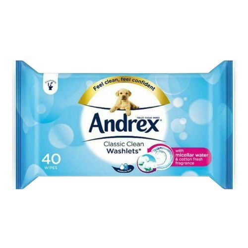 Andrex Classic Clean Toilet Tissue Washlets Cotton Fresh 40 Wipes Toilet Roll & Wipes Andrex   