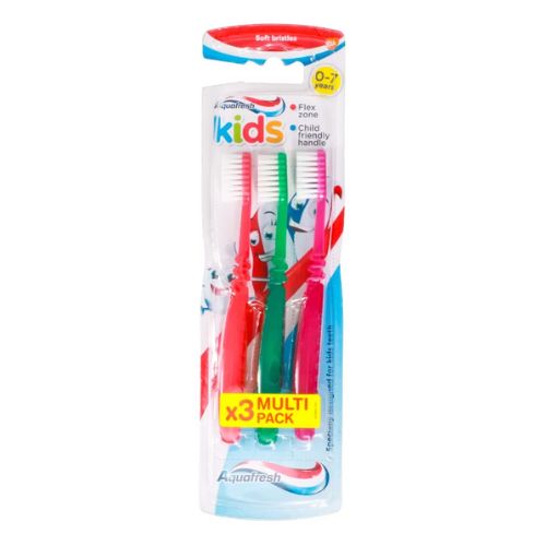 Aquafresh Kids Toothbrushes Assorted Colours 3 Pk Toothbrushes aquafresh Red Green Pink  