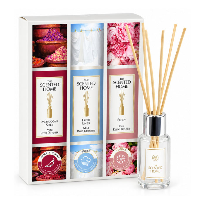 Ashleigh & Burwood Mini Reed Diffuser Gift Set 3 x 50ml Moroccan Spice Fresh Linen Peony Assorted Packs Diffusers Ashleigh & Burwood Pack of 1