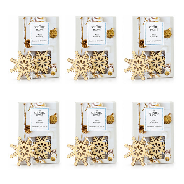 Ashleigh & Burwood Wooden Hanging Snowflake Christmas Decorations White Christmas Set of 6 Assorted Packs Christmas Festive Decorations Ashleigh & Burwood Pack of 6