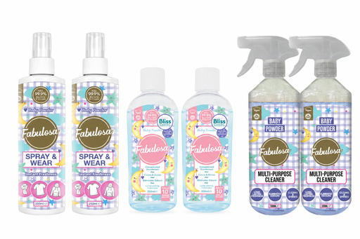 Fabulosa Baby Powder Cleaning Bundle 6 Piece Multipurpose Disinfectant Spray and Wear Fabulosa Bundles Fabulosa