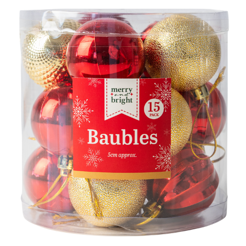 Christmas Baubles Shine & Shimmer Assorted Colours Pack of 15