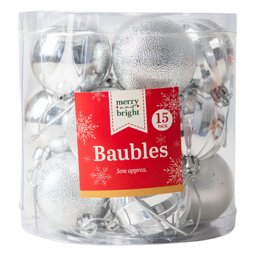 Christmas Baubles Shine & Shimmer Assorted Colours Pack of 15