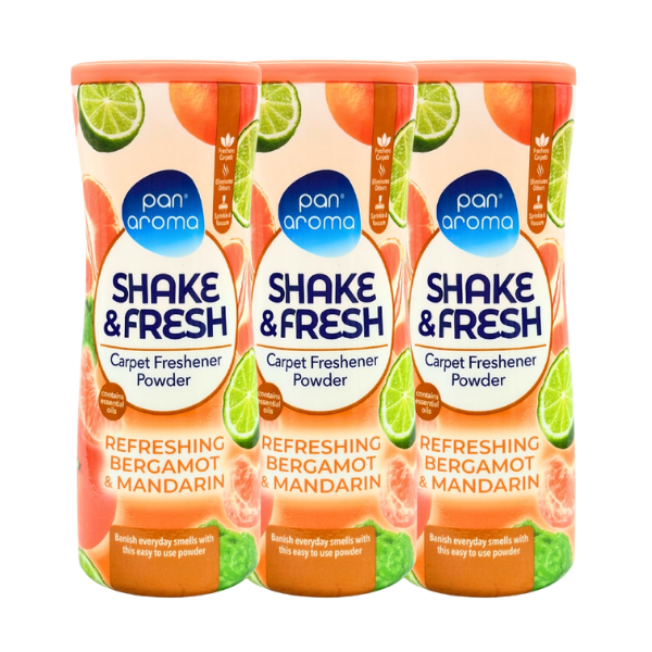 Pan Aroma Shake & Fresh Carpet Freshener Powder Bergamot & Mandarin 500g Floor & Carpet Cleaners Pan aroma Pack of 3