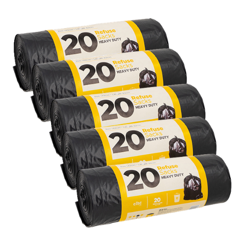 Heavy Duty Bin Bags 80L 20 Pk Assorted Packs Bin Cleaners & Accessories elite Pack of 5