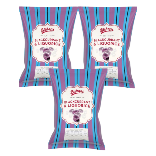 Bishops Blackcurrant & Liquorice Sweets 150g Assorted Pack Sweets, Mints & Chewing Gum Bishop's Pack of 3