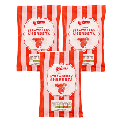 Bishops Strawberry Sherbets 140g Assorted Pack Sweets, Mints & Chewing Gum Bishop's Pack of 3