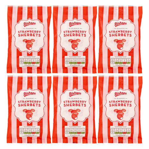 Bishops Strawberry Sherbets 140g Assorted Pack Sweets, Mints & Chewing Gum Bishop's Pack of 6