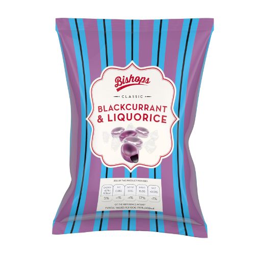 Bishops Blackcurrant & Liquorice Sweets 150g Sweets, Mints & Chewing Gum Bishop's   