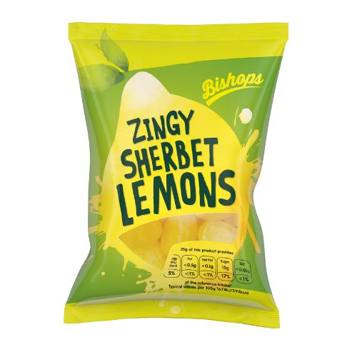 Bishops Zingy Sherbet Lemons 150g Sweets, Mints & Chewing Gum Bishop's   