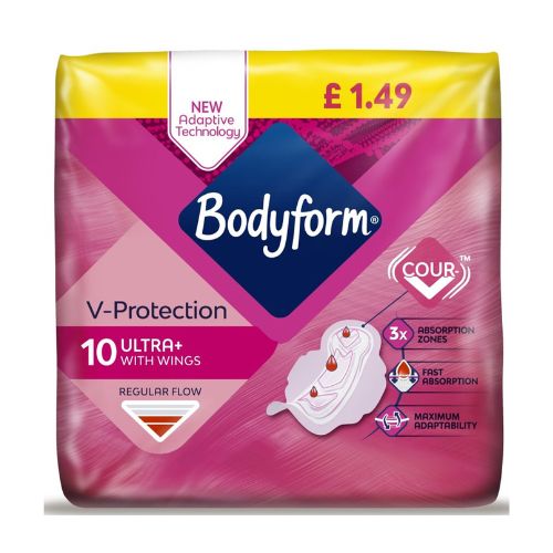 Bodyform V-Protection Ultra With Wings Regular Flow 10 Pk Feminine Sanitary Supplies Bodyform   
