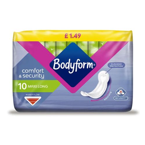 Bodyform Comfort & Security Heavy Flow Maxi Long 10 Pads Feminine Sanitary Supplies Bodyform   