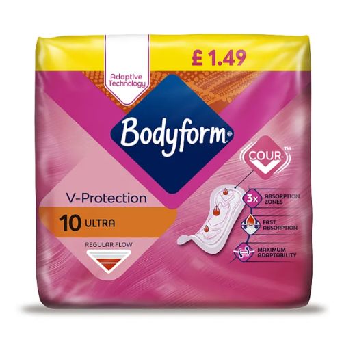Bodyform V-Protection Regular Ultra Sanitary Towels 10 Pack Feminine Sanitary Supplies Bodyform   