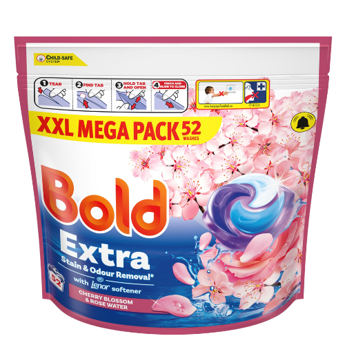 Bold All-in-1 Platinum Pods Cherry Blossom 52 Washes Assorted Packs Fabric Stain Removers Bold Pack of 1