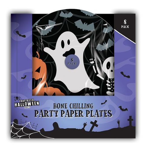 Halloween Bone Chilling Paper Plates 22.5cm 8pk Halloween Accessories Gem Imports   