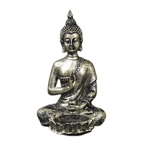 Sitting Buddha Candle Holder Silver Effect 13.5cm Home Decorations Candlelight   