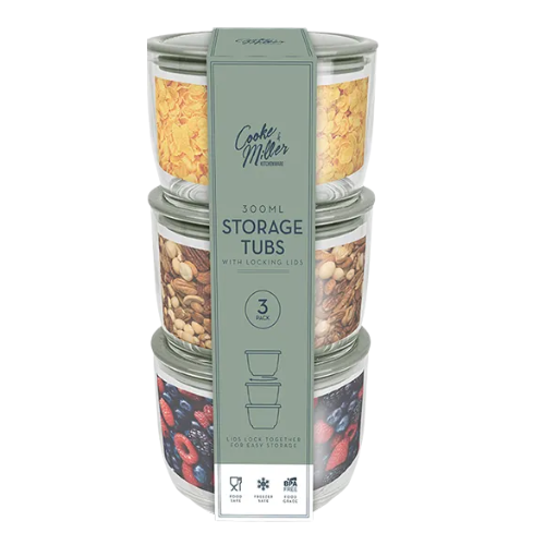 Cooke & Miller 300ml Storage Tubs with Locking Lids 3 Pack Assorted Colours Food Storage FabFinds Olive