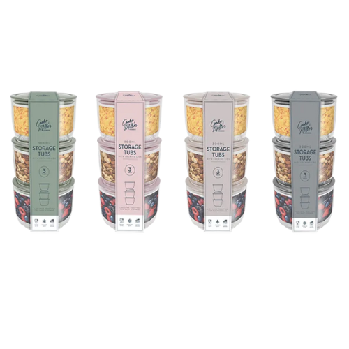 Cooke & Miller 300ml Storage Tubs with Locking Lids 3 Pack Assorted Colours Food Storage FabFinds