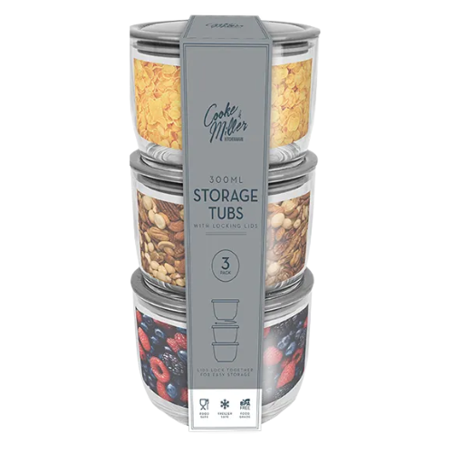 Cooke & Miller 300ml Storage Tubs with Locking Lids 3 Pack Assorted Colours Food Storage FabFinds Grey