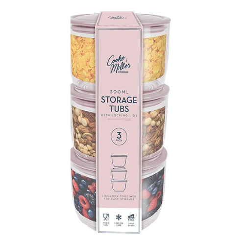 Cooke & Miller 300ml Storage Tubs with Locking Lids 3 Pack Assorted Colours Food Storage FabFinds Peach