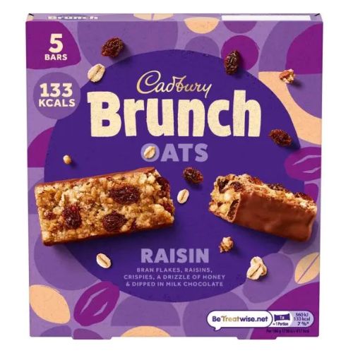 Cadbury Brunch Raisin Bars 5 x 28g Biscuits & Cereal Bars Cadbury   