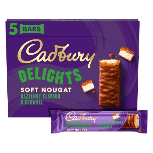 Cadbury Delights Soft Nougat Bars Hazelnut & Caramel 5 x 22g Chocolates Cadbury   