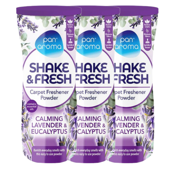 Pan Aroma Shake & Fresh Carpet Freshener Powder Calming Lavender Eucalyptus 500g Floor & Carpet Cleaners Pan aroma Pack of 3
