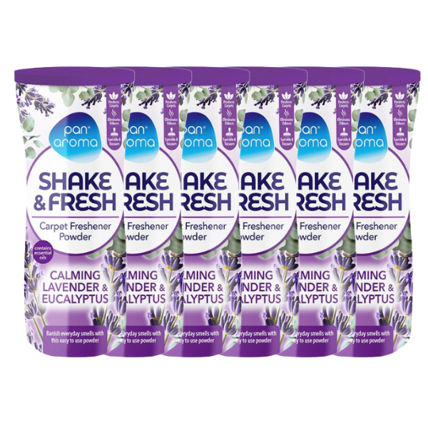 Pan Aroma Shake & Fresh Carpet Freshener Powder Calming Lavender Eucalyptus 500g Floor & Carpet Cleaners Pan aroma Pack of 6