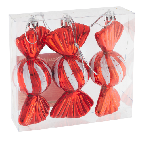 3 Pack Candy Christmas Baubles 11cm Christmas Decorations FabFinds