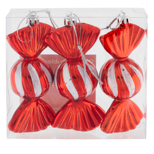 3 Pack Candy Christmas Baubles 11cm Christmas Decorations FabFinds