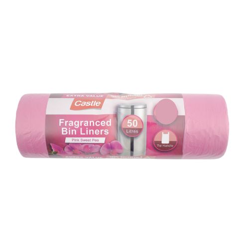 Castle Fragranced Bin Liners Pink Sweet Pea 50L 25 Bags Bin Cleaners & Accessories Castle   