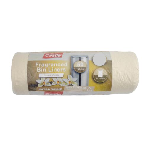 Castle Natural Vanilla Fragranced Bin Liners 50L 25 Bags Bin Cleaners & Accessories Castle   