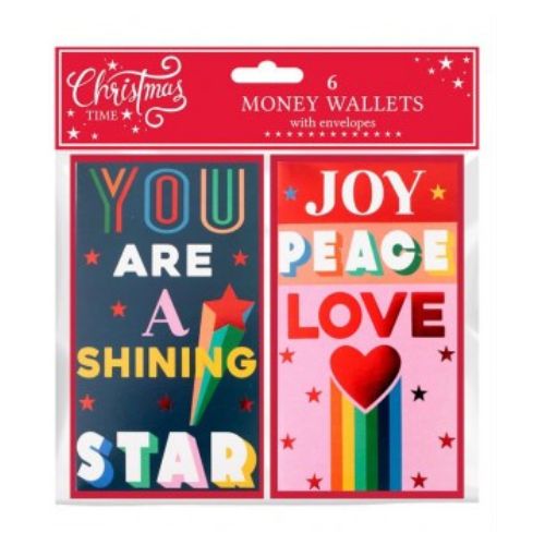 Christmas Foil Money Wallets 3 Assorted Packs Christmas Cards Fabfinds Shining Star/Joy Peace Love  